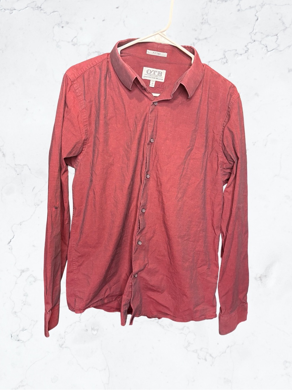 OTB Men's Casual Long-Sleeve Button-Down Shirt - Brick Red